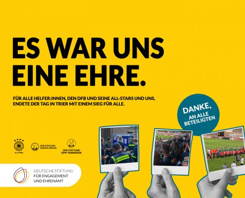 Illustration "Danke an alle Beteiligten" zum Benefiz-Flutopfer-Fußballspiel in Trier