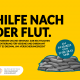 Grafik mit Sandsäcken, Text: Hilfe nach der Flut, Online-Seminar am 14.10. um 17 Uhr