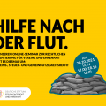 Grafik mit Sandsäcken, Text: Hilfe nach der Flut, Online-Seminar zu rechtlichen Fragen am 20.10.21 um 17 Uhr