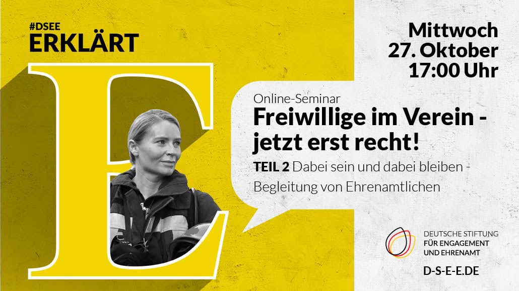 Grafik zum Online-Seminar "Dabei sein und bleiben – gelingende Begleitung von Ehrenamtlichen"