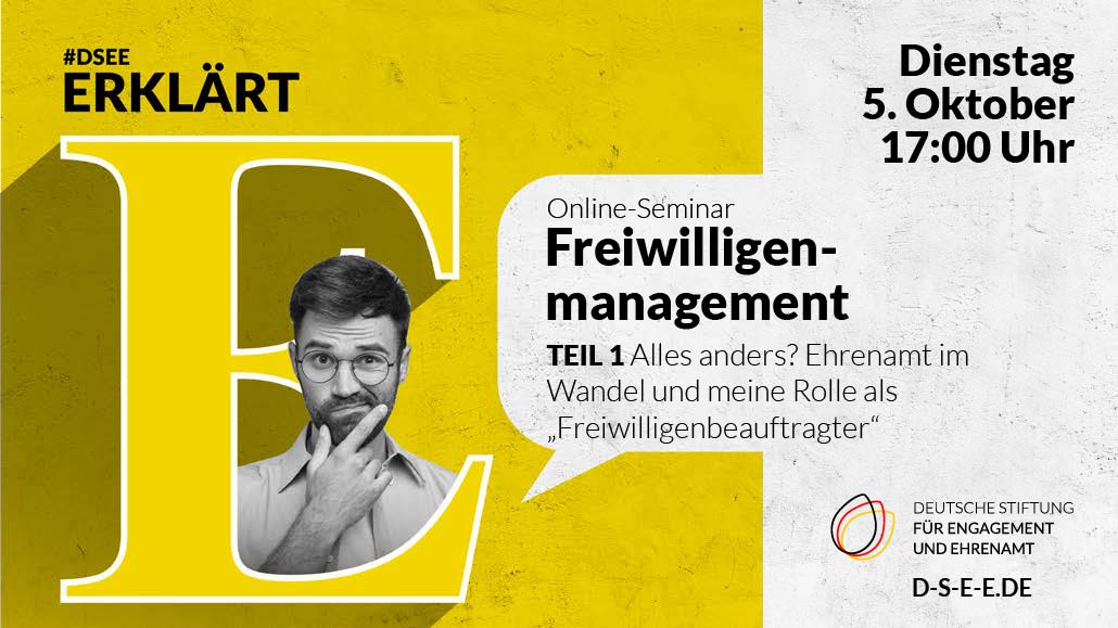 Grafik zum Online-Seminar Freiwilligenmanagement Teil 1"Meine Rolle als Freiwilligenbeauftragter