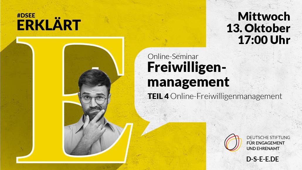 Grafik zum Online-Seminar Freiwilligenmanagement Teil 4: "Online-Freiwilligenmanagement