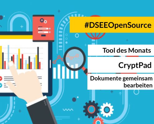 Grafik mit dem Text: Tool des Monats: Cryptpad - Dokumente gemeinsam bearbeiten