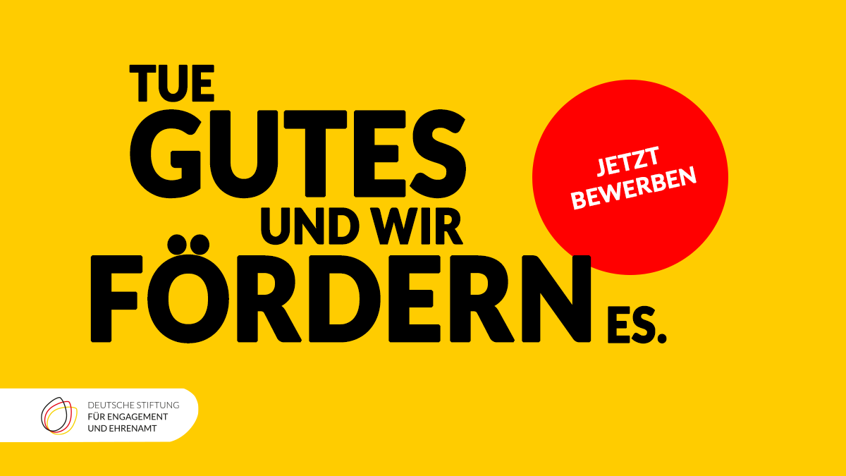 Grafik mit dem Text: Tue Gutes und wir fördern es. Abheute starten unsere Unterstützungsprogramme: Mikroförderung, 100xDigital und ZukunftsMUT. Mehr unter d-s-e-e.de