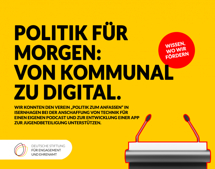 Neben einem Rednerpult steht: Politik für morgen: von kommunal zu digital