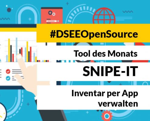 Grafik mit dem Text: DSEE Open Source: Tool des Monats: Snipe-IT, Inventar per App verwalten