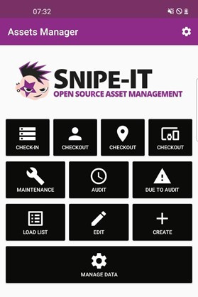 Screenshot der App von Snipe-IT