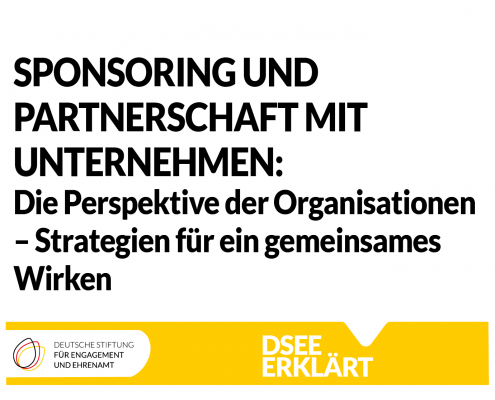 Grafik mit dem Logo der DSEE und dem Text: Sponsoring und Partnerschaft mit Unternehmen: Die Perspektive der Organisationen – Strategien für ein gemeinsames Wirken