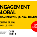 Grafik mit dem Logo der DSEE. Text: DSEEtrifft Engagement global. Global denken – (g)lokal handeln. Montag, 09. Mai, 17:00 – 18:30 Uhr.: Jetzt anmelden