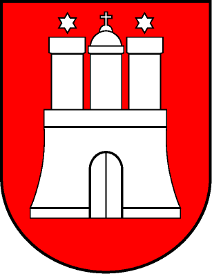 Wappenzeichen Hamburgs (weiße Burg auf rotem Grund mit drei Türmen)