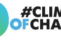Schriftzug #climate of change mit einem grün-blauen Kreis
