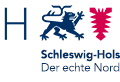 Logo des Bundeslandes Schleswig-Holstein mit dem Schriftzug Schleswig-Holstein. Der echt Norden