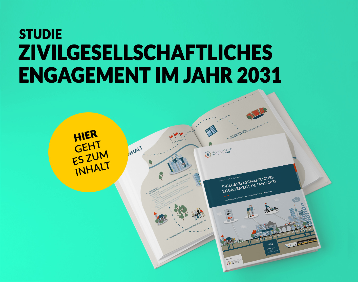 Grafik mit dem Cover der Studie Zivilgesellschaftliches Engagement im Jahr 2031