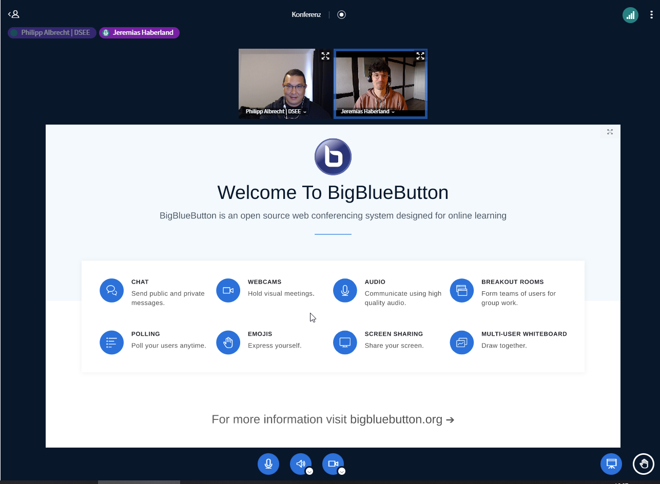 Screenshot einer Konferenz mit BigBlueButton