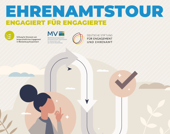 Grafik mit dem Text: Ehrenamtstour. Engagiert für Engagierte