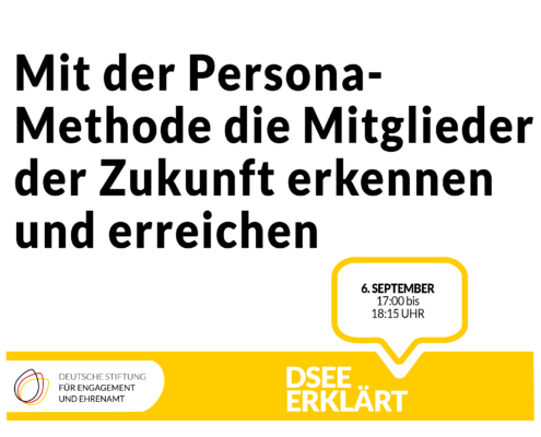 Grafik mit dem Text: Mit "Persona" die Mitglieder der Zukunft erkennen und erreichen. 6. September 2022, 17:00 - 18:15 Uhr