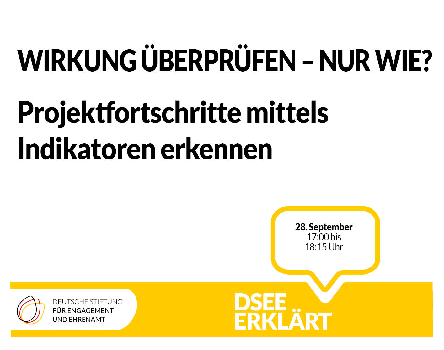 Grafik mit dem Text: Wirkung überprüfen – nur wie? Projektfortschritte mittels Indikatoren erkennen