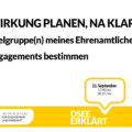 Grafik mit dem Text: Wirkung planen, na klar! Zielgruppen meines ehrenamtlichen Engagementbs bestimmen. 21. September 2022, 17:00 - 18:15 Uhr