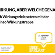 Grafik mit dem Text: Wirkung, aber welche genau? Sich Wirkungsziele setzen mit der Phineo Wirkungstreppe