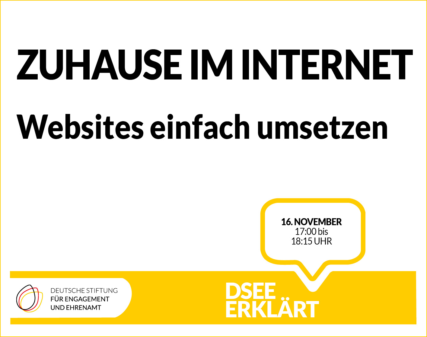 Grafik mit dem Text: Zu Hause im Internet – Websites einfach umsetzen. 16. November, 17:00-18:15 Uhr
