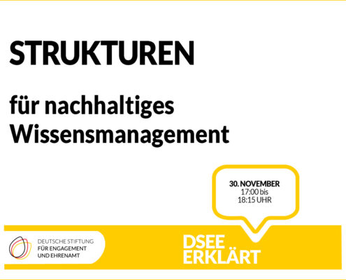 Grafik mit dem Text: Strukturen für nachhaltiges Wissensmanagement. 30. November, 17:00-18:15 Uhr