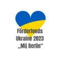 Herz in den Farben der ukrainischen Flagge mit dem Titel des Förderfonds