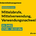 Fördermittelmanagement #DSEEinformiert: Mittelabrufe, Mittelverwendung, Verwendungsnachweise 20. März, 17:00-18:15 Uhr d-s-e-e.de