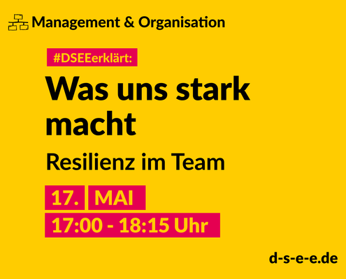 Management & Organisation; #DSEEerklärt: Was uns stark macht, macht uns besser – Resilienz im Team, 17. Mai, 17:00-18:15 Uhr