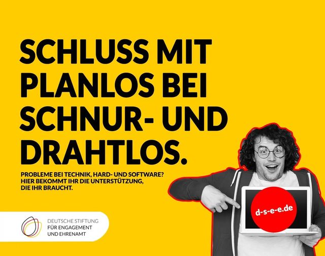 Grafik mit dem Text: Schluss mit planlos bei schnur- und drahtlos. Probleme bei Hard- und Software? Hier bekommt ihr die Unterstützung, die ihr braucht.