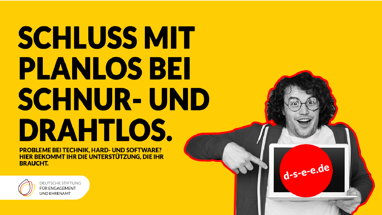 Grafik mit dem Text: Schluss mit planlos bei schnur- und drahtlos. Probleme bei Hard- und Software? Hier bekommt ihr die Unterstützung, die ihr braucht.