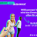 Foto von Menschen, die sich gutgelaunt an den Händen halten und eine Menschenkette bilden. Text: #transform_d Digitalkonferenz: Willkommen! Wie wird das Ehrenamt offen für alle? 25.10.2023, 16:00–19:10 Uhr. d-s-e-e.de