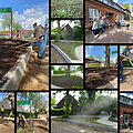 Collage der Dorfwerkstatt Hürup mit Fotos vonm Ort und Engagierten beim Säen und Rechen