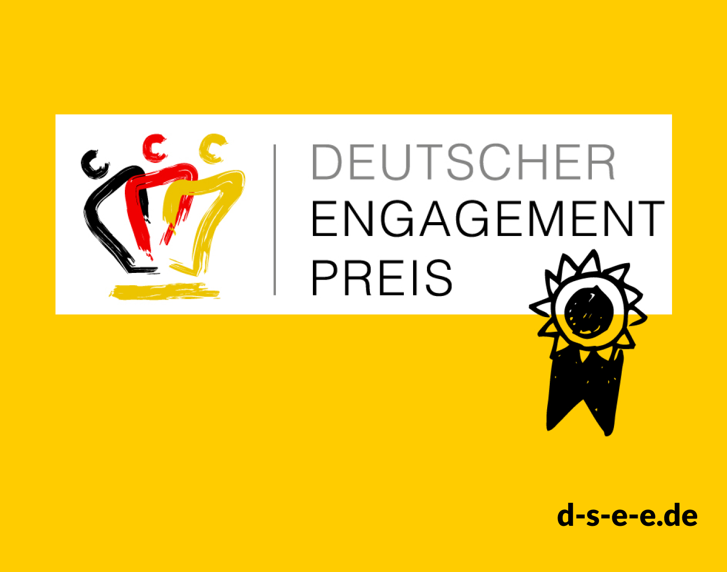 Logo des Deutschen Engagementpreises und eine gezeichnete Plakette. d-s-e-e.de