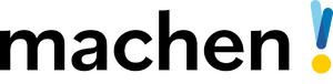 Text und Grafik zum Wettbewerb "machen!", Bildelement das Ausrufezeichen besteht aus zwei sich V-förmig überlappenden Strichen und eine Punkt