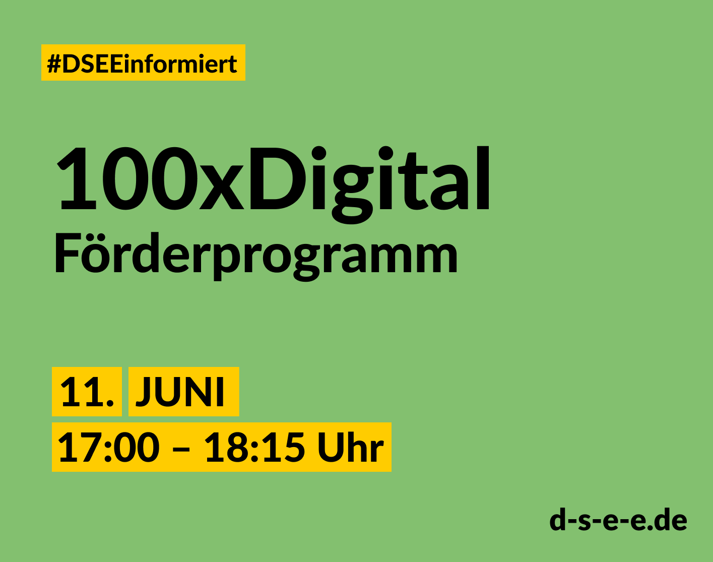 DSEE informiert" 100x Digital Förderprogramm. Online-Programmvorstellung am 11.. Juni von 17:00 bis 18:15 Uhr