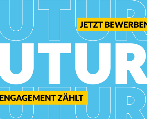 Sliderbild mit Text zum Programmstart: "FutureE - Euer Engagement zählt", "Jetzt Bewerben!"