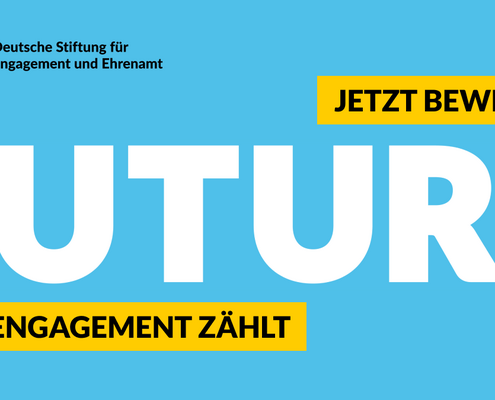 Grafik mit dem Logo der DSEE und dem Text: Jetzt bewerben. FuturE. Euer Engagement zählt