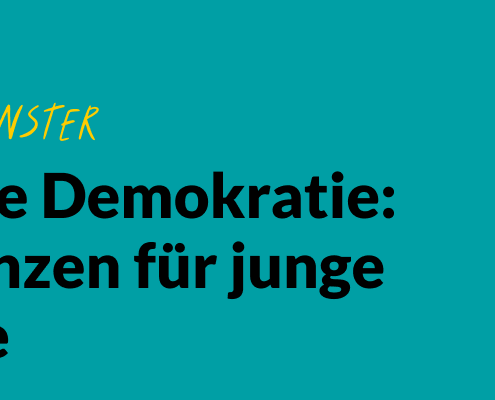 Headergrafik mit dem Titel: Gefährdete Demokratie und die Konsequenzen für die Engagementbereitschaft junger Menschen