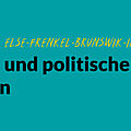 Grafik mit türkisfarbenem Hintergrund. Oben links steht der Hashtag ‚EngagiertGeforscht‘. Darunter in gelber Handschrift: ‚Universität Leipzig & Else-Frenkel-Brunswik-Institut‘. In großer schwarzer Schrift steht: ‚Engagement und politische Einstellungen‘. Unten links befindet sich ein gelber Kasten mit dem Wort ‚Studienbericht‘ in schwarzer Handschrift. Rechts ist eine gelb gezeichnete Glühbirne als Symbol für Idee oder Erkenntnis