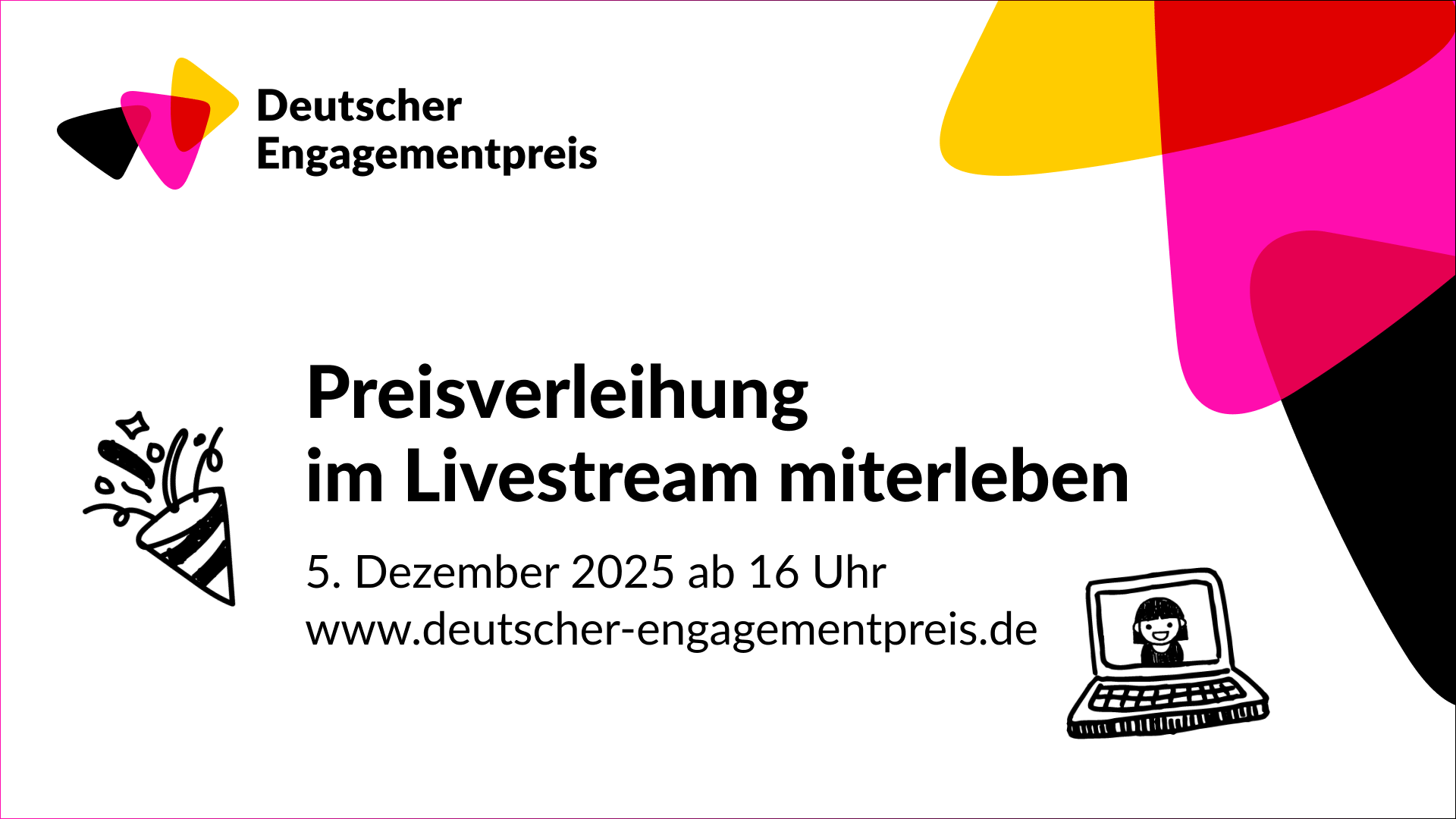 Deutscher Engagementpreis: Preisverleihung im Livestream erleben. 5. Dezember 2025 ab 16 Uhr, www.deutscher-engagementpreis.de [Die Grafik verlinkt zu https://www.deutscher-engagementpreis.de/