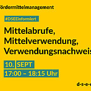 DSEE informiert Fördermittelmanagement: Mittelabrufe, Mittelverwendung, Verwendungsnachweise. 10. September, 17:00–18:15 Uhr